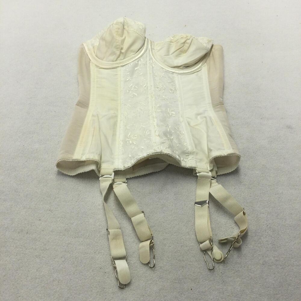 Vintage Lady Marlene Bustier Womens 32 White Overbust Embroidered Boned USA